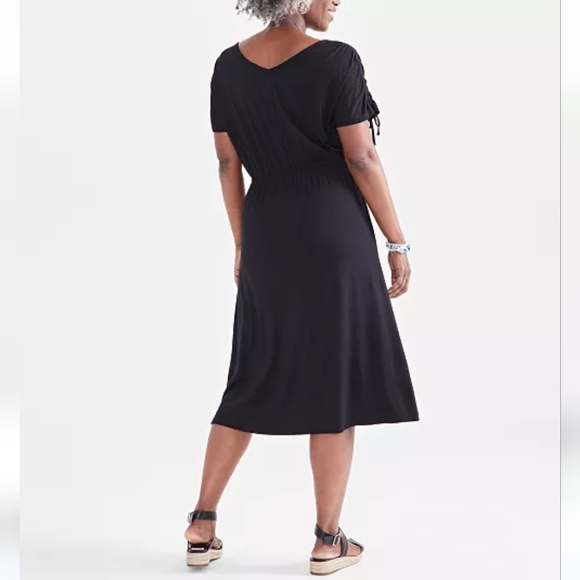 Style & Co Women's V-Neck Ruched-Sleeve Dress in Black - XL - Picture 4 of 7